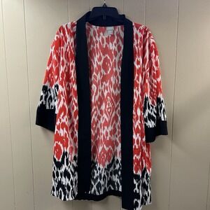Chicos Kimono Size SM Small Medium Red White Animal Print Open Lightweight